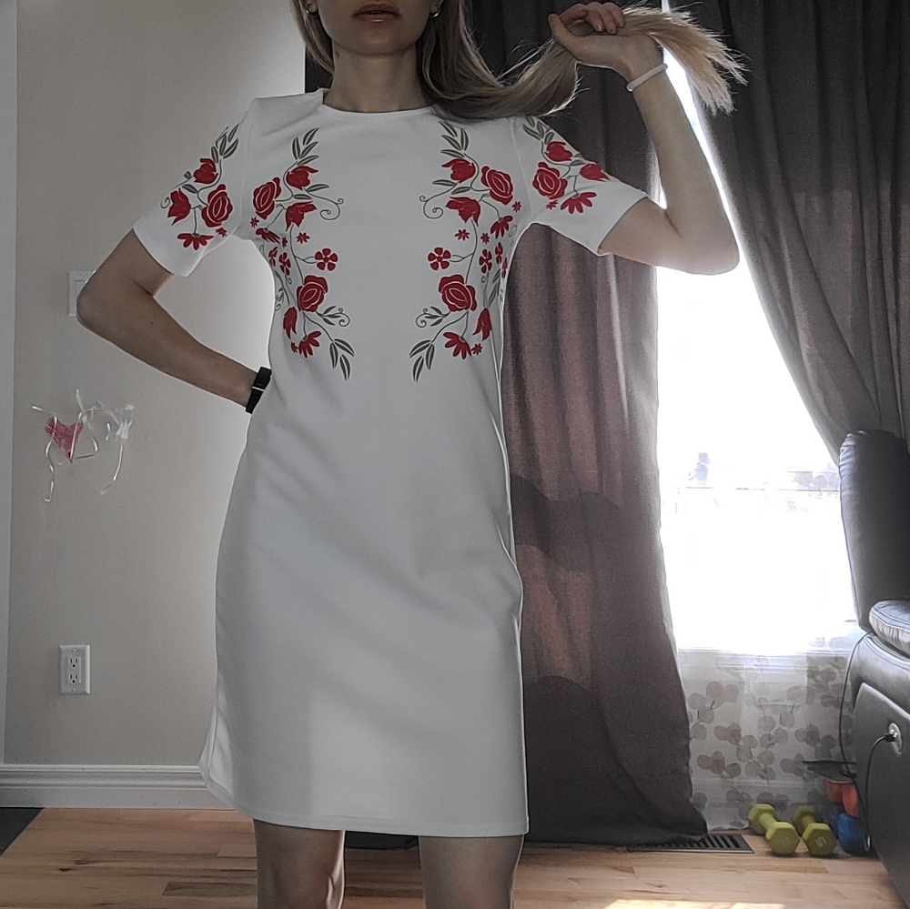 Boohoo white mini shirt dress